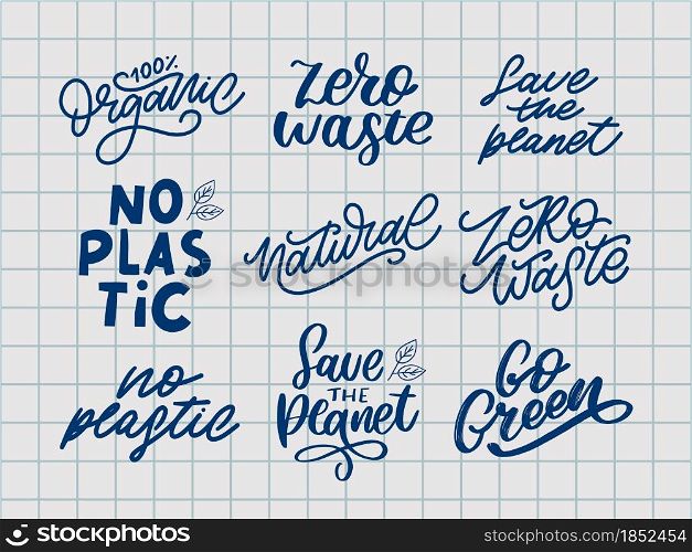 Concept Zero Waste handwritten text title sign. Vector. Concept set Zero Waste handwritten text title sign. Vector illustration.