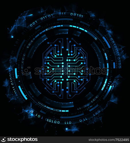 Conceptual Circuit Brain with HUD Elements. UI, Futuristic User Interface - Illustration Vector. Conceptual Circuit Brain with HUD Elements. UI, Futuristic User Interface