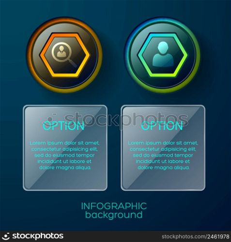 Conceptual composition of two isolated infographic columns each with pictogram and square text place available for editing vector illustration. Social Business Infographic Background