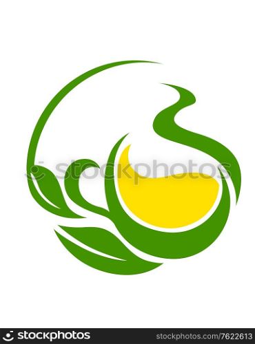 Conceptual icon or symbol with a green bio or eco design with swirling leaves cupping a yellow flower or pool of golden sunshine in a dynamic flowing effect depicting life and nature
