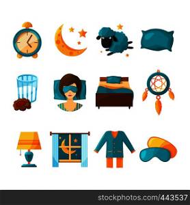 Conceptual icon set of sleeping. Vector symbols of healthy sleep collection icons. Illustration of dream and moon. Conceptual icon set of sleeping. Vector symbols of healthy sleep