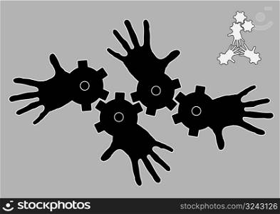 Conceptual illustration of business teamwork and labor unity.