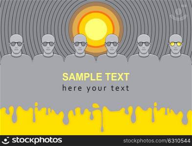 Conceptual vector of LP vinyl record album cover; music like a sunlight and mirror of people souls; space for sample text.