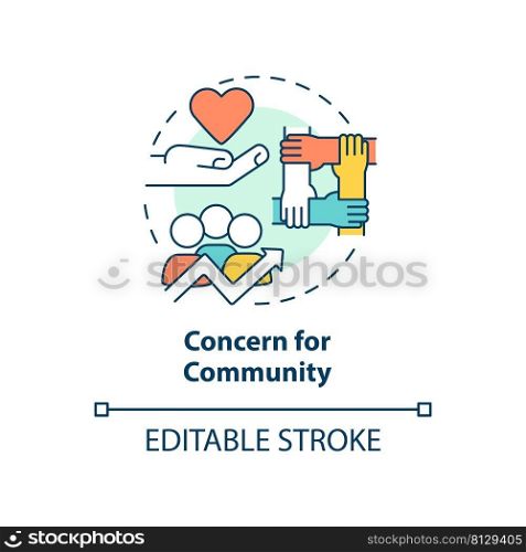 Concern for community concept icon. Cooperative principle abstract idea thin line illustration. Sustainable development. Isolated outline drawing. Editable stroke. Arial, Myriad Pro-Bold fonts used. Concern for community concept icon
