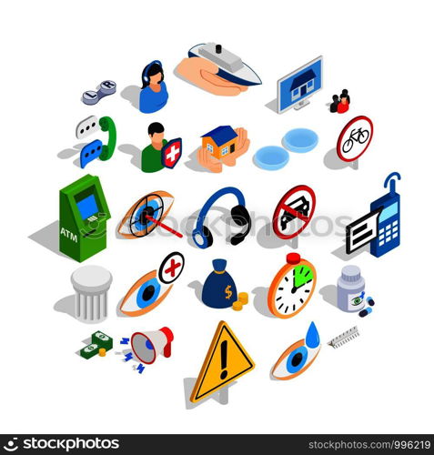 Concern icons set. Isometric set of 25 concern vector icons for web isolated on white background. Concern icons set, isometric style