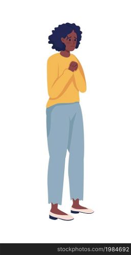 Concerned girl clenching fists semi flat color vector character. Full body person on white. Stressful situation isolated modern cartoon style illustration for graphic design and animation. Concerned girl clenching fists semi flat color vector character