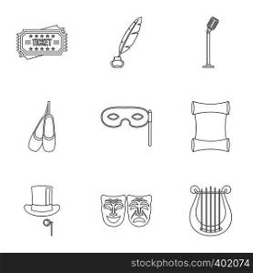 Concert icons set. Outline illustration of 9 concert vector icons for web. Concert icons set, outline style