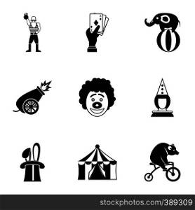 Concert in circus icons set. Simple illustration of 9 concert in circus vector icons for web. Concert in circus icons set, simple style