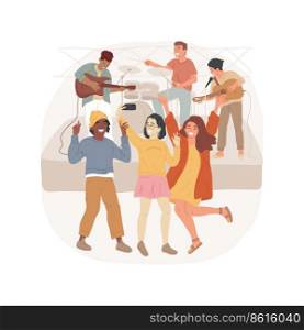 Concert isolated cartoon vector illustration. Diverse teens at concert, leisure time, band playing live on stage, teenagers nightlife, friends happy together, music fans, event vector cartoon.. Concert isolated cartoon vector illustration.