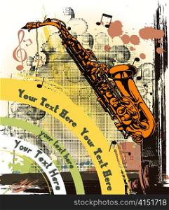 concert poster with grunge and saxophone