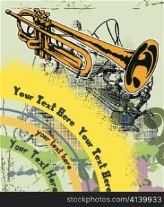 concert poster with grunge and trumpet