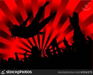 Concert red hot background with radiating sun type rays