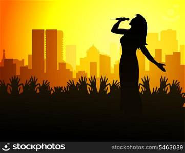 Concert. The woman the singer sings at a concert. A vector illustration
