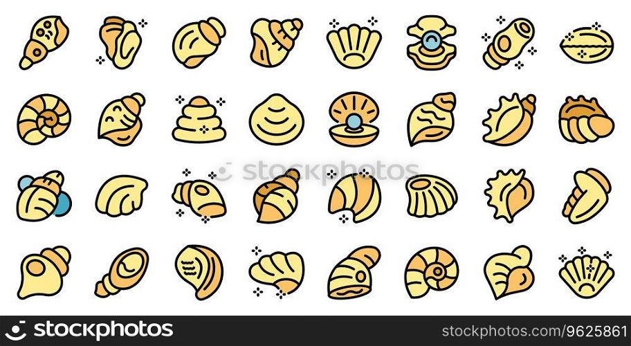 Conch icons set outline vector. Shell beach. Snail nature thin line color flat on white. Conch icons set vector flat