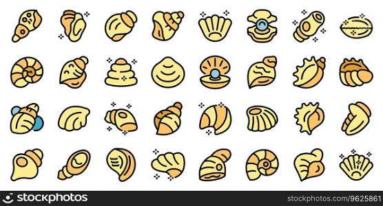 Conch icons set outline vector. Shell beach. Snail nature thin line color flat on white. Conch icons set vector flat