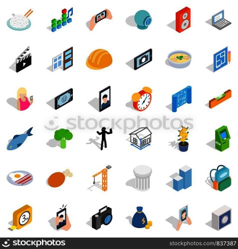 Concrete icons set. Isometric style of 36 concrete vector icons for web isolated on white background. Concrete icons set, isometric style