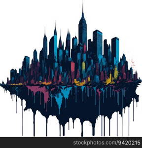 Concrete Jungle Chronicles  New York City Skyline Vector Illustration in Graphic Novel Style with Splatter Paint and Watercolor