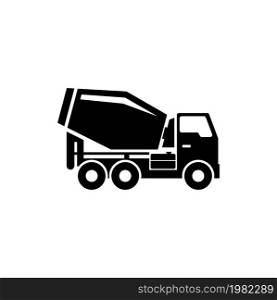 Concrete Mixer. Cement Mixer Truck. Flat Vector Icon. Simple black symbol on white background. Concrete Mixer Flat Vector Icon