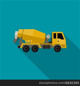 Concrete mixer truck. Concrete mixer truck in flat style. Vector icon of building machinery.