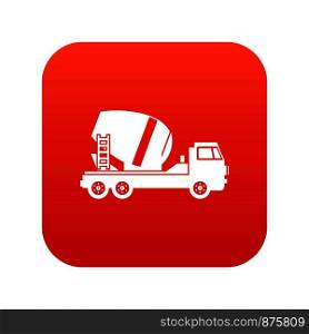 Concrete mixer truck icon digital red for any design isolated on white vector illustration. Concrete mixer truck icon digital red