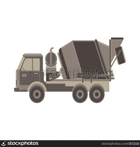 Concrete mixer. Truck icon with special equipment. Isolated on white background. Construction machinery. Flat style