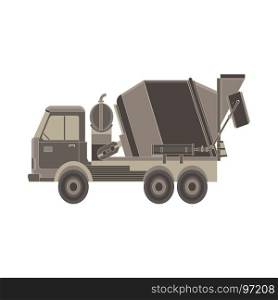 Concrete mixer. Truck icon with special equipment. Isolated on white background. Construction machinery. Flat style