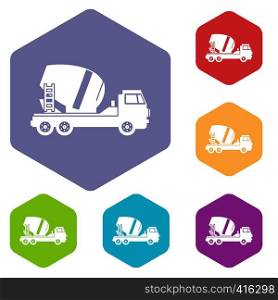 Concrete mixer truck icons set rhombus in different colors isolated on white background. Concrete mixer truck icons set