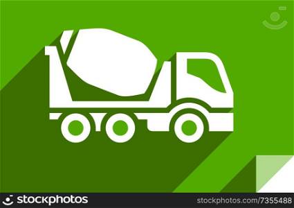 Concrete mixer truck, transport flat icon, sticker square shape, modern color. Transport on the road