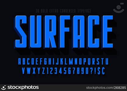 Condensed 3d display font design, alphabet, letters and numbers. Swatch color control. Condensed 3d display font design, alphabet, letters