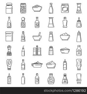 Condiment food icons set. Outline set of condiment food vector icons for web design isolated on white background. Condiment food icons set, outline style