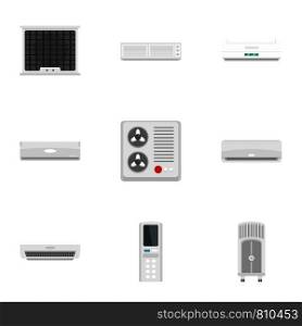 Conditioner equipment icon set. Flat set of 9 conditioner equipment vector icons for web design. Conditioner equipment icon set, flat style