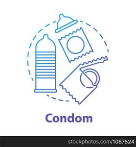 Condom blue concept icon. Safe sex. Male contraception for intercourse. Birth control method. Unintendent pregnancy prevention idea thin line illustration. Vector isolated outline drawing. Condom blue concept icon. Safe sex. Male contraception for intercourse. Birth control method. Pregnancy prevention idea thin line illustration. Vector isolated outline drawing