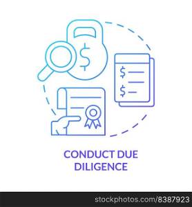 Conduct due diligence blue gradient concept icon. Documents and files research. Stage of merger abstract idea thin line illustration. Isolated outline drawing. Myriad Pro-Bold fonts used. Conduct due diligence blue gradient concept icon