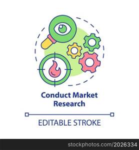 Conduct market research concept icon. Customer needs learning. Small business development strategy abstract idea thin line illustration. Vector isolated outline color drawing. Editable stroke. Conduct market research concept icon