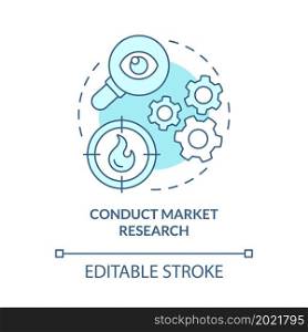 Conduct market research concept icon. Gathering data of clients needs. Small business development strategy abstract idea thin line illustration. Vector isolated outline color drawing. Editable stroke. Conduct market research concept icon