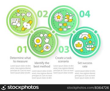 Conduct website usability testing circle infographic template. Data visualization with 4 steps. Editable timeline info chart. Workflow layout with line icons. Myriad Pro-Bold, Regular fonts used. Conduct website usability testing circle infographic template