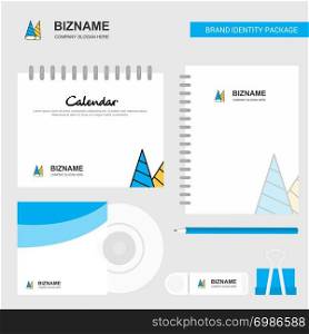 Cone cap Logo, Calendar Template, CD Cover, Diary and USB Brand Stationary Package Design Vector Template