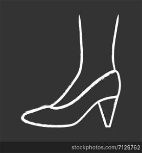 Cone heel shoes chalk icon. Woman stylish formal footwear design. Female casual stacked high heels, luxury modern pumps. Office fashion, clothing accessory. Isolated vector chalkboard illustration