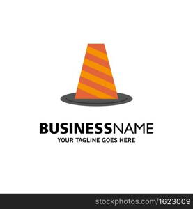 Cone, Protection, Road, Roadblock, Stop, Warning Business Logo Template. Flat Color