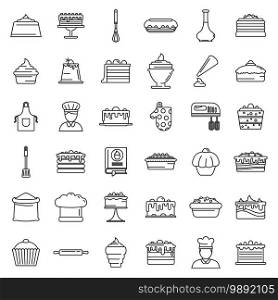 Confectioner home icons set. Outline set of confectioner home vector icons for web design isolated on white background. Confectioner home icons set, outline style