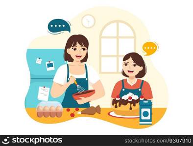Confectioner Vector Illustration with Chef Wearing Apron Preparing Dessert, Sweet Products and Pastry in Flat Cartoon Hand Drawn Templates