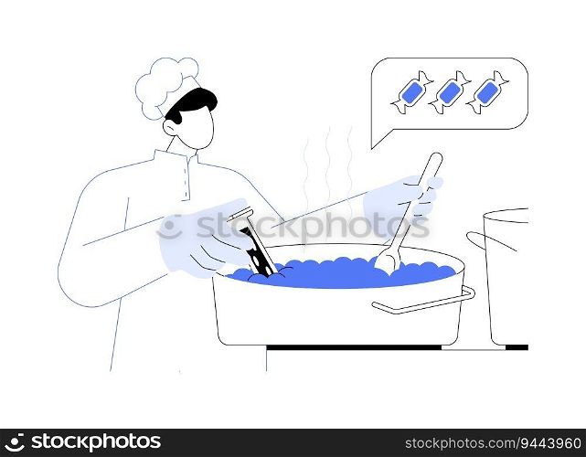 Confectioners syrup abstract concept vector illustration. Professional confectioner making caramel, hard candy, syrup manufacturing process at factory, bakery sector abstract metaphor.. Confectioners syrup abstract concept vector illustration.