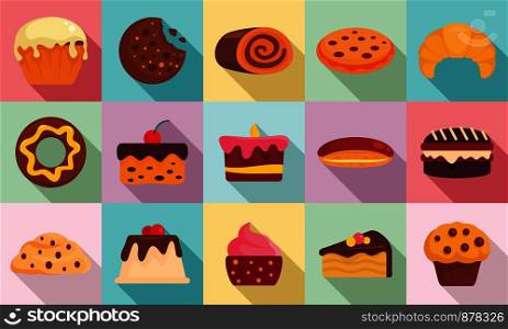 Confectionery icons set. Flat set of confectionery vector icons for web design. Confectionery icons set, flat style