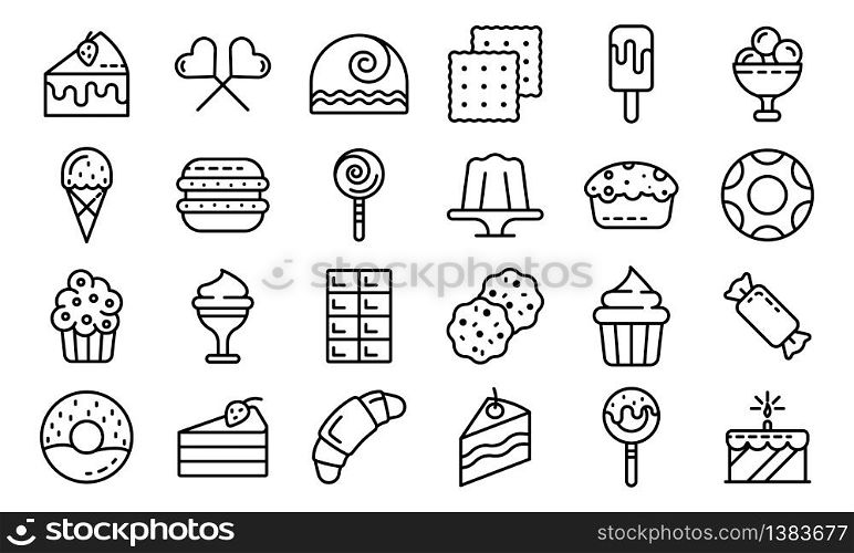 Confectionery icons set. Outline set of confectionery vector icons for web design isolated on white background. Confectionery icons set, outline style