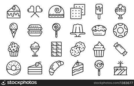 Confectionery icons set. Outline set of confectionery vector icons for web design isolated on white background. Confectionery icons set, outline style