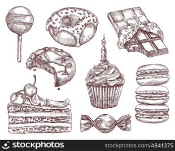 Confectionery, sketches, hand drawing, vector set