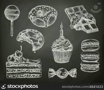 Confectionery, sketches on the chalkboard vector set