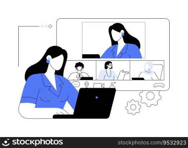Conference administration abstract concept vector illustration. Women communicate using video conference software, add participant to chat, business technology, company teamwork abstract metaphor.. Conference administration abstract concept vector illustration.