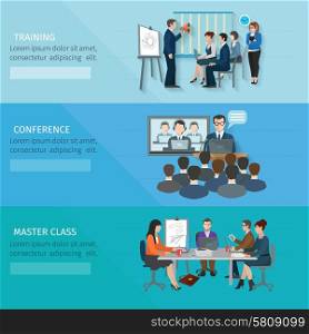 Conference banner set with training master class flat elements isolated vector illustration. Conference Flat Banner Set