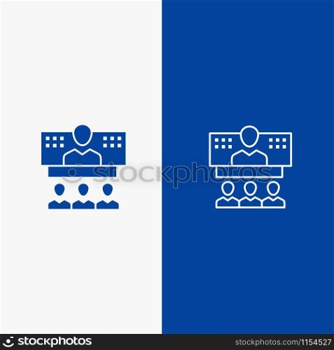 Conference, Business, Call, Connection, Internet, Online Line and Glyph Solid icon Blue banner Line and Glyph Solid icon Blue banner